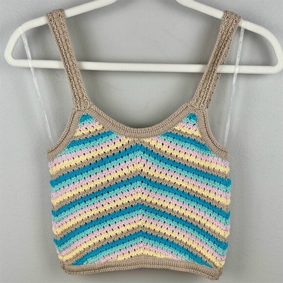 Full Tilt Tops - Full Tilt Crop Tank Top Womens Multicolor Striped Knit Boho Festival
